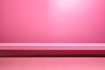 empty pink shelf on a wall for product placement. Pink product display template