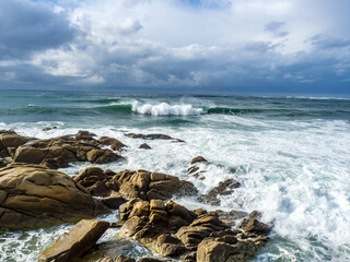 scenic beach at Esposende with waves in bad weather