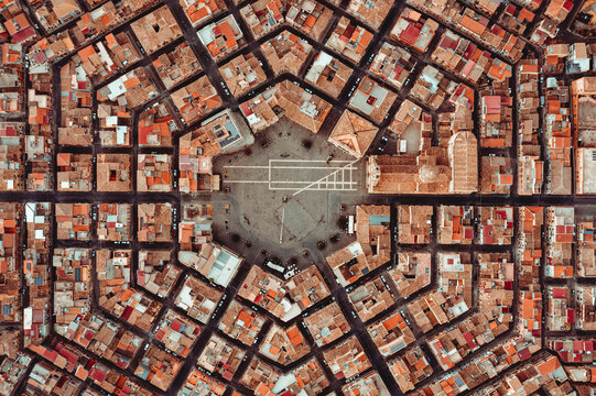 Aerial view of Grammichele, a small town in Sicily, Italy. 