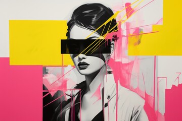 Feminine Abstract in pink, yellow, black colors.