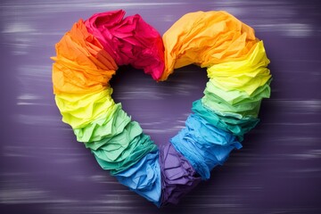 A vibrant paper rainbow coloured heart. LGBTQ+ Love - created with Generative AI technology
