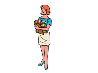 Woman holding a lot of books. Vector clipart. Business people, customer service