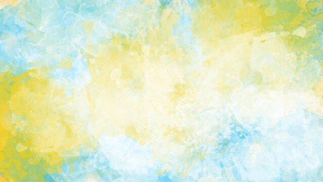 yellow and green watercolor background for spring. Colorful watercolor background of abstract sunset sky with paint blotches and soft blurred texture. yellow and turquoise watercolor background.