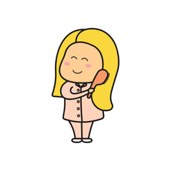 Kids drawing Cartoon Vector illustration cute girl comb icon Isolated on White Background