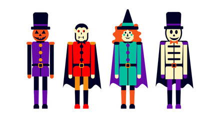Set of Halloween characters  Jack o lantern pumpkin, vampire, witch, skeleton. 