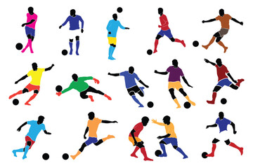 Fototapeta na wymiar Football players vector illustration isolated on white background. Football player battle for the ball and position. Attractive sport game.