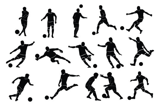 Vector set of football, soccer players. Football players. Group of soccer players silhouettes, isolated vector, soccer players vector illustration