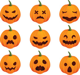 Set of pumpkin, Orange pumpkin with emotion for your design for the holiday Halloween. Collection and bundle
