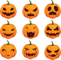 Set of pumpkin, Orange pumpkin with emotion for your design for the holiday Halloween. Collection and bundle