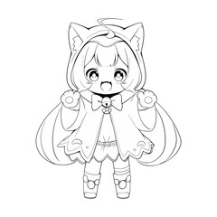 Coloring Page Outline Of a Cute Little Superhero anime Girl