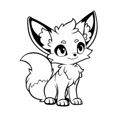 Cute cartoon fox isolated on white background. Vector illustration for coloring book.