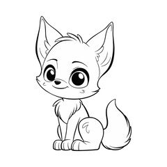 Cute cartoon fox isolated on white background. Vector illustration for coloring book.
