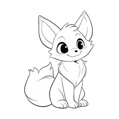 Cute cartoon fox isolated on white background. Vector illustration for coloring book.