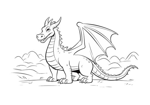 Funny cartoon dragon. Vector illustration. Coloring book for children.
