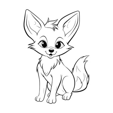 Cute cartoon fox isolated on white background. Vector illustration for coloring book.