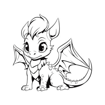 Vector image of a cute dragon. Vector illustration for coloring book.