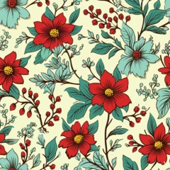 Gardinen Seamless Colorful Vintage Flowers Pattern.  Seamless pattern of Vintage Flowers in colorful style. Add color to your digital project with our pattern! © MDQDigital