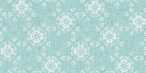 Aqua teal blue white vibrant watercolor batik azulejos tile border banner background. Seamless coastal blur linen effect geometric mosaic effect.Boho Patchwork nautical masculine summer ribbon trim. 