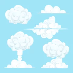 Dekokissen Set Clouds in the sky of different shapes look like an explosion. White smoke in the sky. Vector cartoon collection of isolates. © Olena