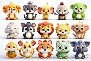 Fototapete Nette Tiere Set Set of characters of small cartoon animals isolated on white background