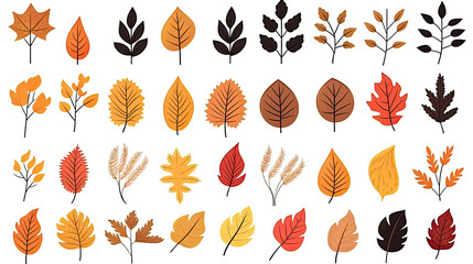Autumn leaves set.Leaves icon set. Silhouette style