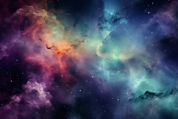 Obraz na płótnie Canvas Stunning space art. Colorful cosmic backdrop. Ethereal watercolor universe. Generative AI