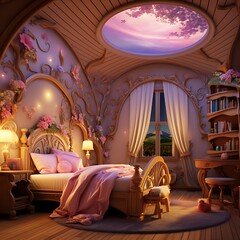 Castle Bedroom with Pink Fantasy Wonderland Background