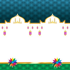 Obraz premium Islamic festival twibbon arabesque ramadan kareem or gold shape frame milad un nabi background