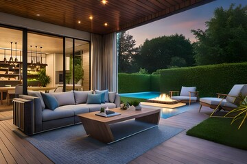 living room with a pool Beautiful nature backgrounds, wallpapers, textures and landscapes generative Ai	