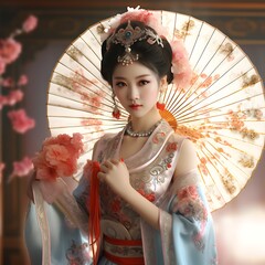 Fototapeta premium geisha with traditional chinese dress hold umbrella