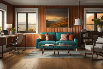 Naklejka na ściany i meble living room with fireplace Beautiful nature backgrounds, wallpapers, textures and landscapes generative Ai 