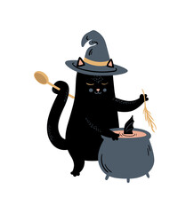 Black Cat Cook In The Cauldron