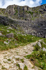 Waterfall and rocky mountain in Wicklow mountains