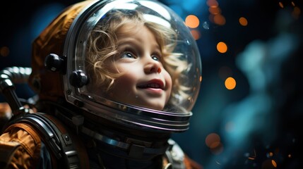 Little boy dressed as an astronaut exploring the stars.