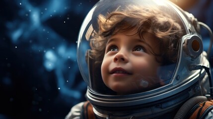 Little boy dressed as an astronaut exploring the stars.