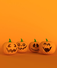 Large carved halloween pumpkin on an orange background 3d render