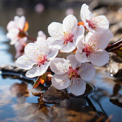 Fototapeta na wymiar Plum blossom river white shades delicate petals 