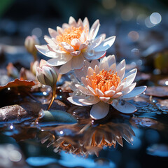 a lotus flower Flowers HD dewdrops on leaves blue

