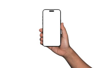 Smartphone similar to iphone 15 with blank white screen for Infographic Global Business Marketing Plan, mockup model similar to iPhone 15 isolated Background of digital investment economy