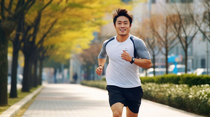 フィットネスと男性、ジョギングをする日本人 - obrazy, fototapety, plakaty