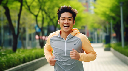 フィットネスと男性、ジョギングをする日本人