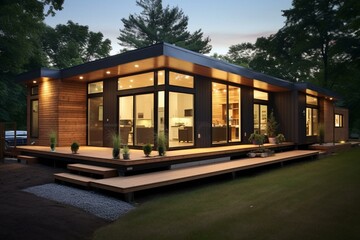 Exterior designs for contemporary modular homes. Generative AI