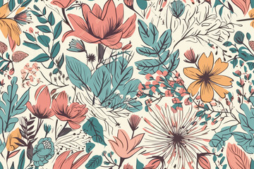 Vector art painting illustration flower pattern. textile, ornamental, ornate, hand drawn, drapery, curl, watercolor, trendy, painting, repeat, fancy, elements, diverse, deco, stain