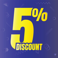 5% discount deal sign icon, 5 percent special offer discount vector, 5 percent sale price reduction offer design, Friday shopping sale discount percentage icon design