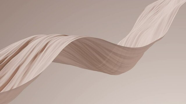 Abstract tenderness beige brown silk background luxury wave cloth satin pastel color fabric. Gold aqua liquid wave splash, wavy fluid texture. Fluttering material. 3D animation motion design wallpaper