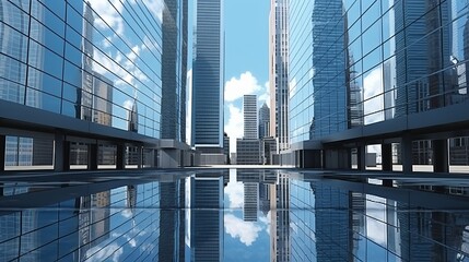 Illustration of reflective skyscrapers business office buildings