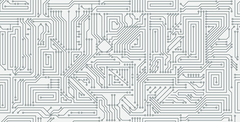 Seamless background vector of electronic circuit technology on white background.
