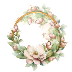 Floral round frame with flowers and leaves. For wedding invitations, holiday cards and other design