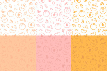 Peach vector seamless pattern in outline style. Fruit for package, kitchen design, fabric and textile