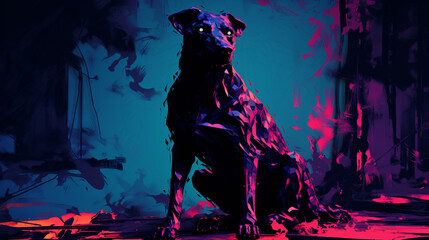 painting night animal neon hunter waiting for you on the dark side